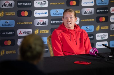 280825 - Wales Women Rugby World Cup Media Conference - Carys Cox during a Wales media conference ahead of their Women’s Rugby World Cup match against Canada