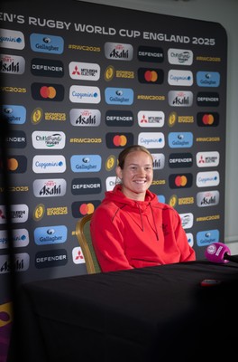 280825 - Wales Women Rugby World Cup Media Conference - Carys Cox during a Wales media conference ahead of their Women’s Rugby World Cup match against Canada