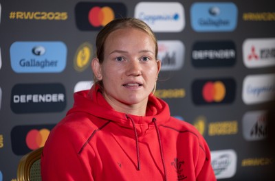 280825 - Wales Women Rugby World Cup Media Conference - Carys Cox during a Wales media conference ahead of their Women’s Rugby World Cup match against Canada
