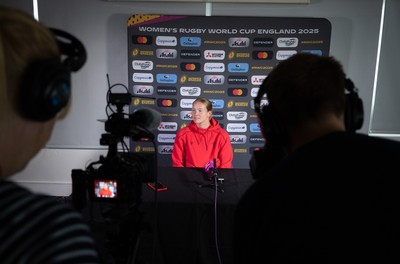 280825 - Wales Women Rugby World Cup Media Conference - Carys Cox during a Wales media conference ahead of their Women’s Rugby World Cup match against Canada