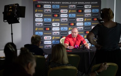 280825 - Wales Women Rugby World Cup Media Conference - Sean Lynn, Wales Women head coach during a Wales media conference ahead of their Women’s Rugby World Cup match against Canada