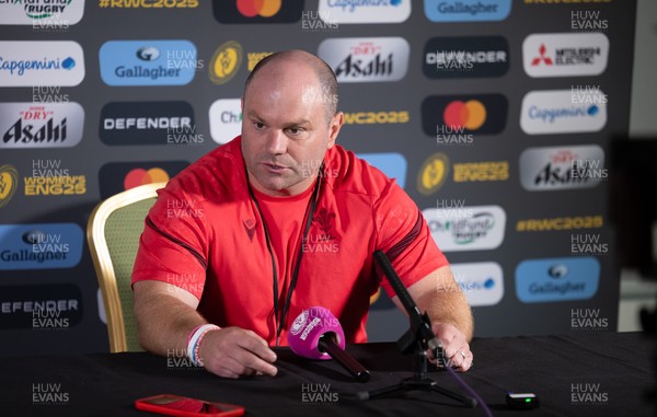 280825 - Wales Women Rugby World Cup Media Conference - Sean Lynn, Wales Women head coach during a Wales media conference ahead of their Women’s Rugby World Cup match against Canada