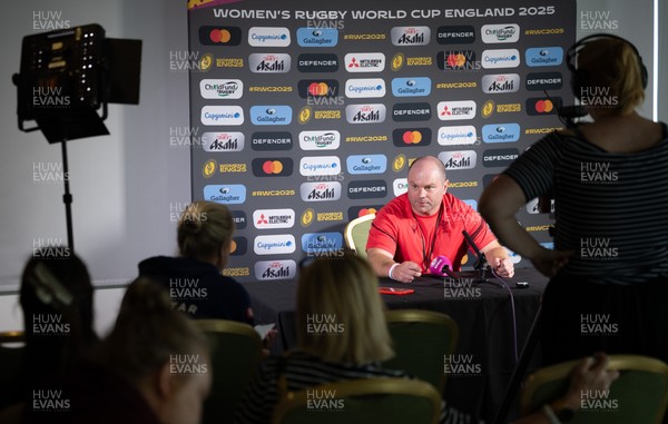 280825 - Wales Women Rugby World Cup Media Conference - Sean Lynn, Wales Women head coach during a Wales media conference ahead of their Women’s Rugby World Cup match against Canada
