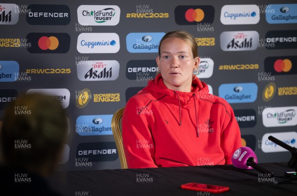 280825 - Wales Women Rugby World Cup Media Conference - Carys Cox during a Wales media conference ahead of their Women’s Rugby World Cup match against Canada