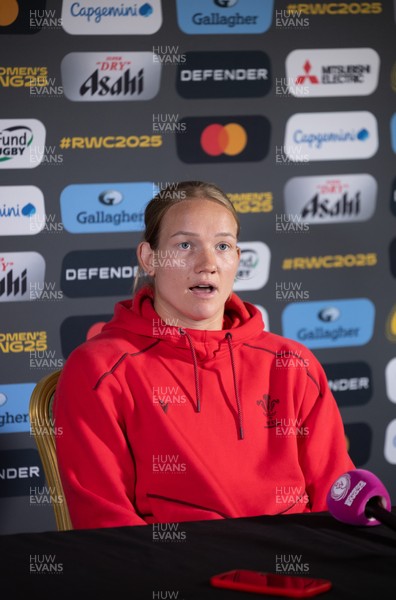 280825 - Wales Women Rugby World Cup Media Conference - Carys Cox during a Wales media conference ahead of their Women’s Rugby World Cup match against Canada