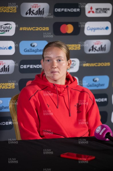280825 - Wales Women Rugby World Cup Media Conference - Carys Cox during a Wales media conference ahead of their Women’s Rugby World Cup match against Canada