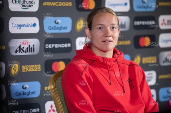 280825 - Wales Women Rugby World Cup Media Conference - Carys Cox during a Wales media conference ahead of their Women’s Rugby World Cup match against Canada