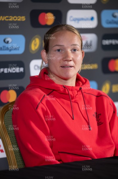 280825 - Wales Women Rugby World Cup Media Conference - Carys Cox during a Wales media conference ahead of their Women’s Rugby World Cup match against Canada