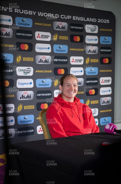 280825 - Wales Women Rugby World Cup Media Conference - Carys Cox during a Wales media conference ahead of their Women’s Rugby World Cup match against Canada