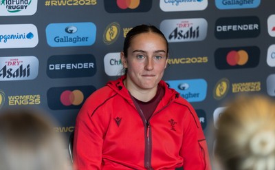 020925 - Wales Women RWC Media Conference - Nel Metcalfe of Wales during a media conference ahead of their final Women’s Rugby World Cup match against Fiji