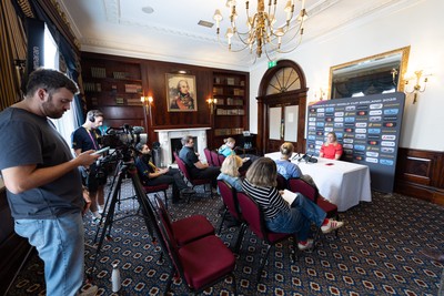 040925 - Wales Women RWC Media Conference - Wales co-captain Alex Callender during a media conference ahead of Wales’ final Women’s Rugby World Cup match against Fiji