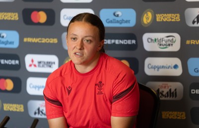 040925 - Wales Women RWC Media Conference - Wales’ Lleucu George during a media conference ahead of Wales’ final Women’s Rugby World Cup match against Fiji