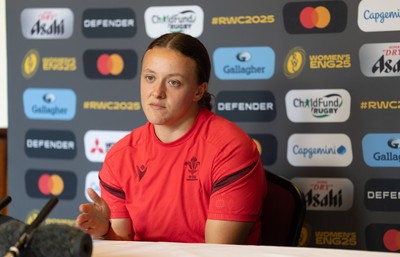 040925 - Wales Women RWC Media Conference - Wales’ Lleucu George during a media conference ahead of Wales’ final Women’s Rugby World Cup match against Fiji