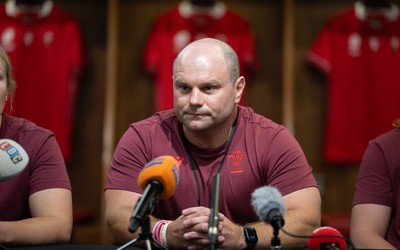 120825 - Wales Women Rugby World Cup Media Conference - Sean Lynn, Wales Women head coach, during a media conference at The Principality Stadium ahead of the Rugby World Cup