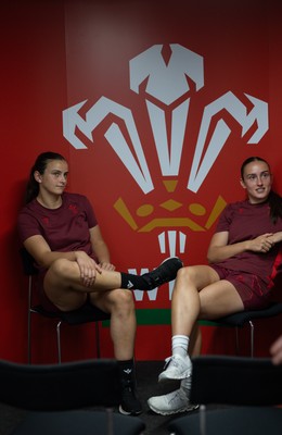 120825 - Wales Women Rugby World Cup Media Conference - Branwen Metcalfe and Nel Metcalfe during a media conference at The Principality Stadium ahead of the Rugby World Cup