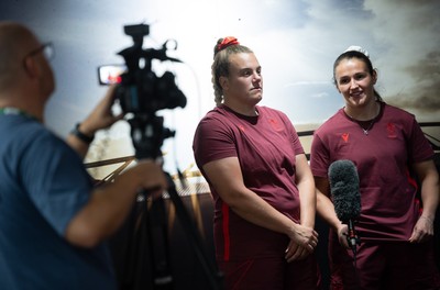 120825 - Wales Women Rugby World Cup Media Conference - Carys Phillips and Kayleigh Powell during a media conference at The Principality Stadium ahead of the Rugby World Cup