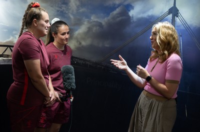 120825 - Wales Women Rugby World Cup Media Conference - Carys Phillips and Kayleigh Powell during a media conference at The Principality Stadium ahead of the Rugby World Cup