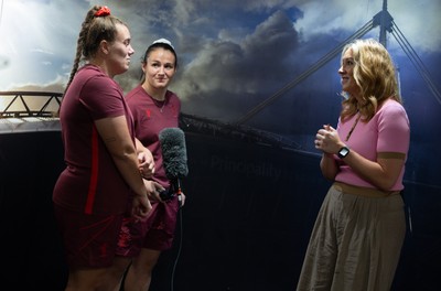 120825 - Wales Women Rugby World Cup Media Conference - Carys Phillips and Kayleigh Powell during a media conference at The Principality Stadium ahead of the Rugby World Cup