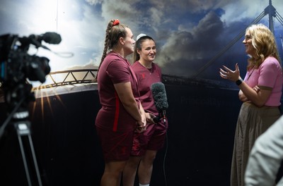 120825 - Wales Women Rugby World Cup Media Conference - Carys Phillips and Kayleigh Powell during a media conference at The Principality Stadium ahead of the Rugby World Cup