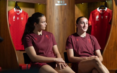 120825 - Wales Women Rugby World Cup Media Conference - Sisters Branwen Metcalfe and Nel Metcalfe during a media conference at The Principality Stadium ahead of the Rugby World Cup
