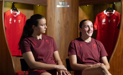 120825 - Wales Women Rugby World Cup Media Conference - Sisters Branwen Metcalfe and Nel Metcalfe during a media conference at The Principality Stadium ahead of the Rugby World Cup