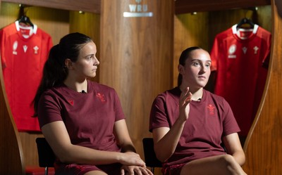120825 - Wales Women Rugby World Cup Media Conference - Sisters Branwen Metcalfe and Nel Metcalfe during a media conference at The Principality Stadium ahead of the Rugby World Cup