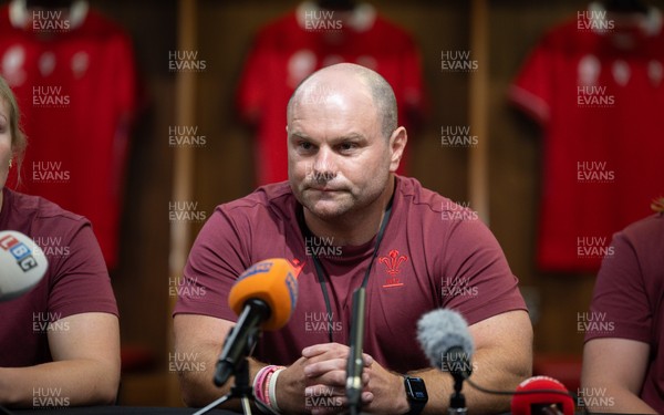 120825 - Wales Women Rugby World Cup Media Conference - Sean Lynn, Wales Women head coach, during a media conference at The Principality Stadium ahead of the Rugby World Cup