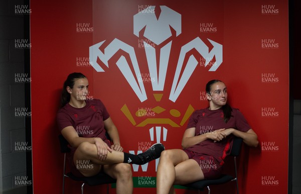 120825 - Wales Women Rugby World Cup Media Conference - Branwen Metcalfe and Nel Metcalfe during a media conference at The Principality Stadium ahead of the Rugby World Cup