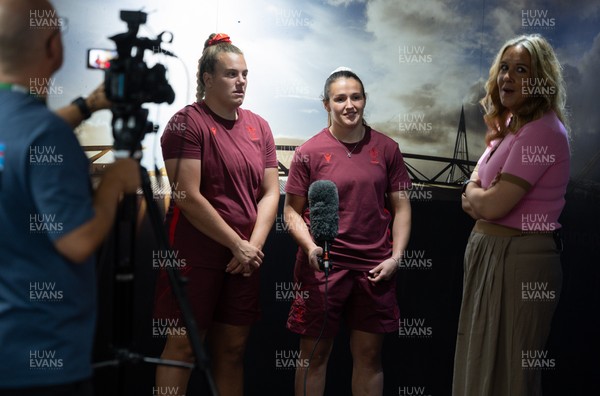120825 - Wales Women Rugby World Cup Media Conference - Carys Phillips and Kayleigh Powell during a media conference at The Principality Stadium ahead of the Rugby World Cup