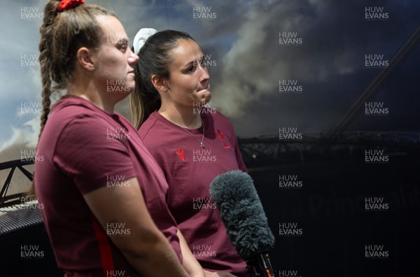 120825 - Wales Women Rugby World Cup Media Conference - Carys Phillips and Kayleigh Powell during a media conference at The Principality Stadium ahead of the Rugby World Cup