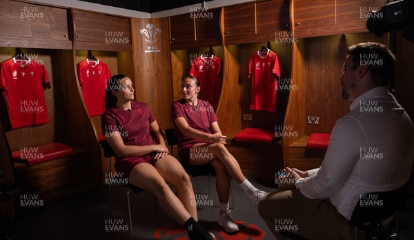 120825 - Wales Women Rugby World Cup Media Conference - Sisters Branwen Metcalfe and Nel Metcalfe during a media conference at The Principality Stadium ahead of the Rugby World Cup