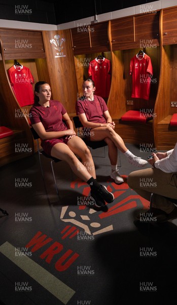 120825 - Wales Women Rugby World Cup Media Conference - Sisters Branwen Metcalfe and Nel Metcalfe during a media conference at The Principality Stadium ahead of the Rugby World Cup