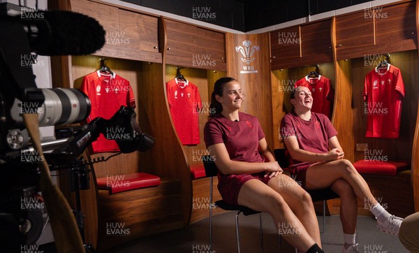 120825 - Wales Women Rugby World Cup Media Conference - Sisters Branwen Metcalfe and Nel Metcalfe during a media conference at The Principality Stadium ahead of the Rugby World Cup