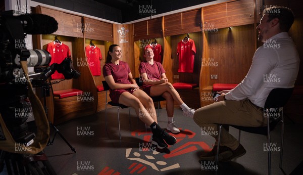 120825 - Wales Women Rugby World Cup Media Conference - Sisters Branwen Metcalfe and Nel Metcalfe during a media conference at The Principality Stadium ahead of the Rugby World Cup