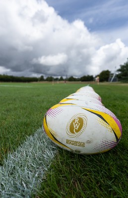 020925 - Wales Women RWC Rugby Training session - A match ball for the Womens Rugby World Cup during a Wales rugby training session ahead of their final Women’s Rugby World Cup match against Fiji