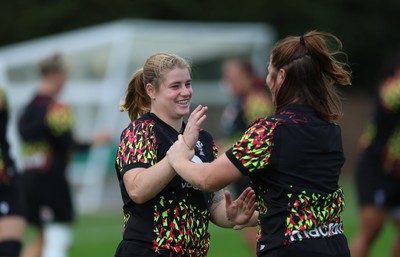 020925 - Wales Women RWC Rugby Training session - Bethan Lewis of Wales and Kate Williams of Wales during rugby training session ahead of their final Women’s Rugby World Cup match against Fiji