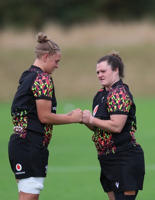 020925 - Wales Women RWC Rugby Training session - Tilly Vucaj and Abbey Constable during a rugby training session ahead of their final Women’s Rugby World Cup match against Fiji