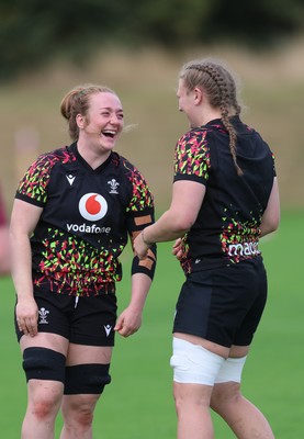 020925 - Wales Women RWC Rugby Training session - Abbie Fleming and Alaw Pyrs during a rugby training session ahead of their final Women’s Rugby World Cup match against Fiji