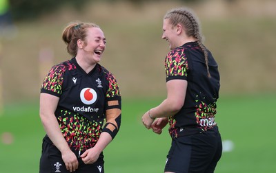 020925 - Wales Women RWC Rugby Training session - Abbie Fleming and Alaw Pyrs during a rugby training session ahead of their final Women’s Rugby World Cup match against Fiji