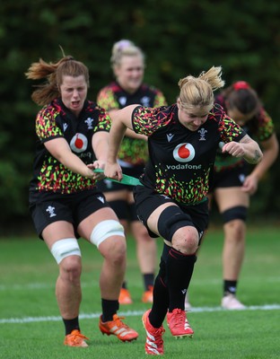 020925 - Wales Women RWC Rugby Training session - Bethan Lewis and Kate Williams during a rugby training session ahead of Wales’  final Women’s Rugby World Cup match against Fiji
