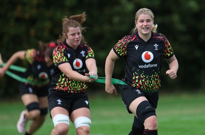 020925 - Wales Women RWC Rugby Training session - Bethan Lewis and Kate Williams during a rugby training session ahead of Wales’  final Women’s Rugby World Cup match against Fiji