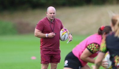 020925 - Wales Women RWC Rugby Training session - Sean Lynn, Wales Women head coach during a rugby training session ahead of Wales’  final Women’s Rugby World Cup match against Fiji