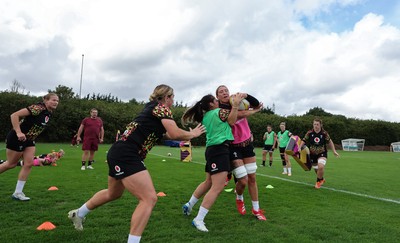 020925 - Wales Women RWC Rugby Training session - Georgia Evans during a rugby training session ahead of Wales’  final Women’s Rugby World Cup match against Fiji