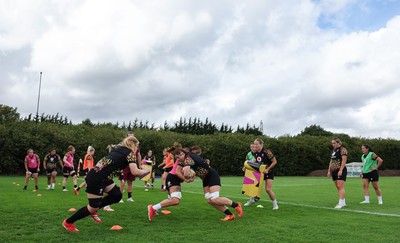 020925 - Wales Women RWC Rugby Training session - Wales squad members during a rugby training session ahead of Wales’  final Women’s Rugby World Cup match against Fiji