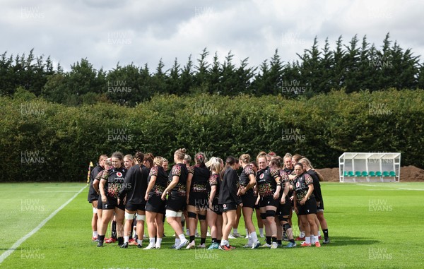 020925 - Wales Women RWC Rugby Training session - The Wales squad huddle up during rugby training session ahead of their final Women’s Rugby World Cup match against Fiji