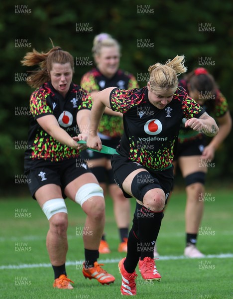 020925 - Wales Women RWC Rugby Training session - Bethan Lewis and Kate Williams during a rugby training session ahead of Wales’  final Women’s Rugby World Cup match against Fiji