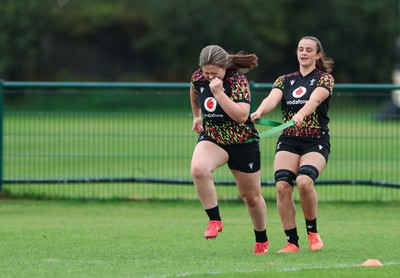 190825 - Wales Women Rugby World Cup Training Session - Maisie Davies and Branwen Metcalfe during a Wales training session ahead of their first Women’s Rugby World Cup match against Scotland