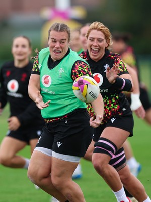 190825 - Wales Women Rugby World Cup Training Session - Carys Phillips and Georgia Evans during a Wales training session ahead of their first Women’s Rugby World Cup match against Scotland