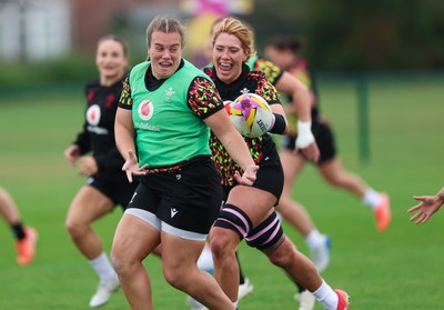 190825 - Wales Women Rugby World Cup Training Session - Carys Phillips and Georgia Evans during a Wales training session ahead of their first Women’s Rugby World Cup match against Scotland