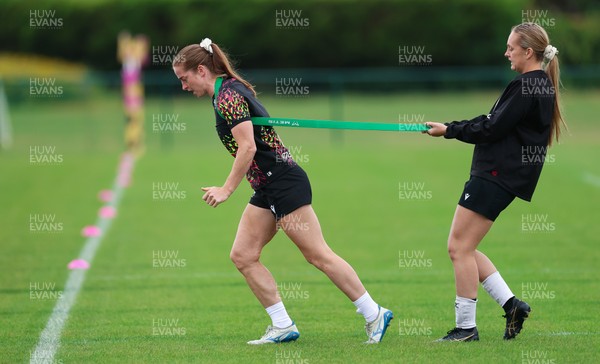 190825 - Wales Women Rugby World Cup Training Session - Lisa Neumann and Hannah Dallavalle during a Wales training session ahead of their first Women’s Rugby World Cup match against Scotland